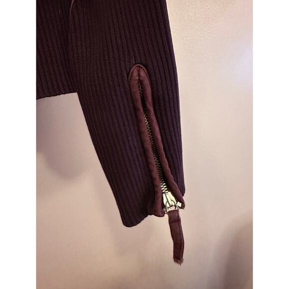 Moschino Jeans Maroon Denim Women's Ribbed Zip Up Embroidered Bomber Jacket 8 - Picture 9 of 15